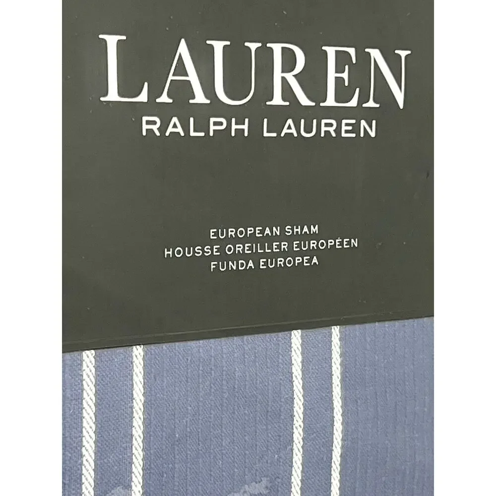 Ralph Lauren Blue Euro Pillow Sham Heath Yarn-Dyed Texture Stripe 26” X 26” (1)